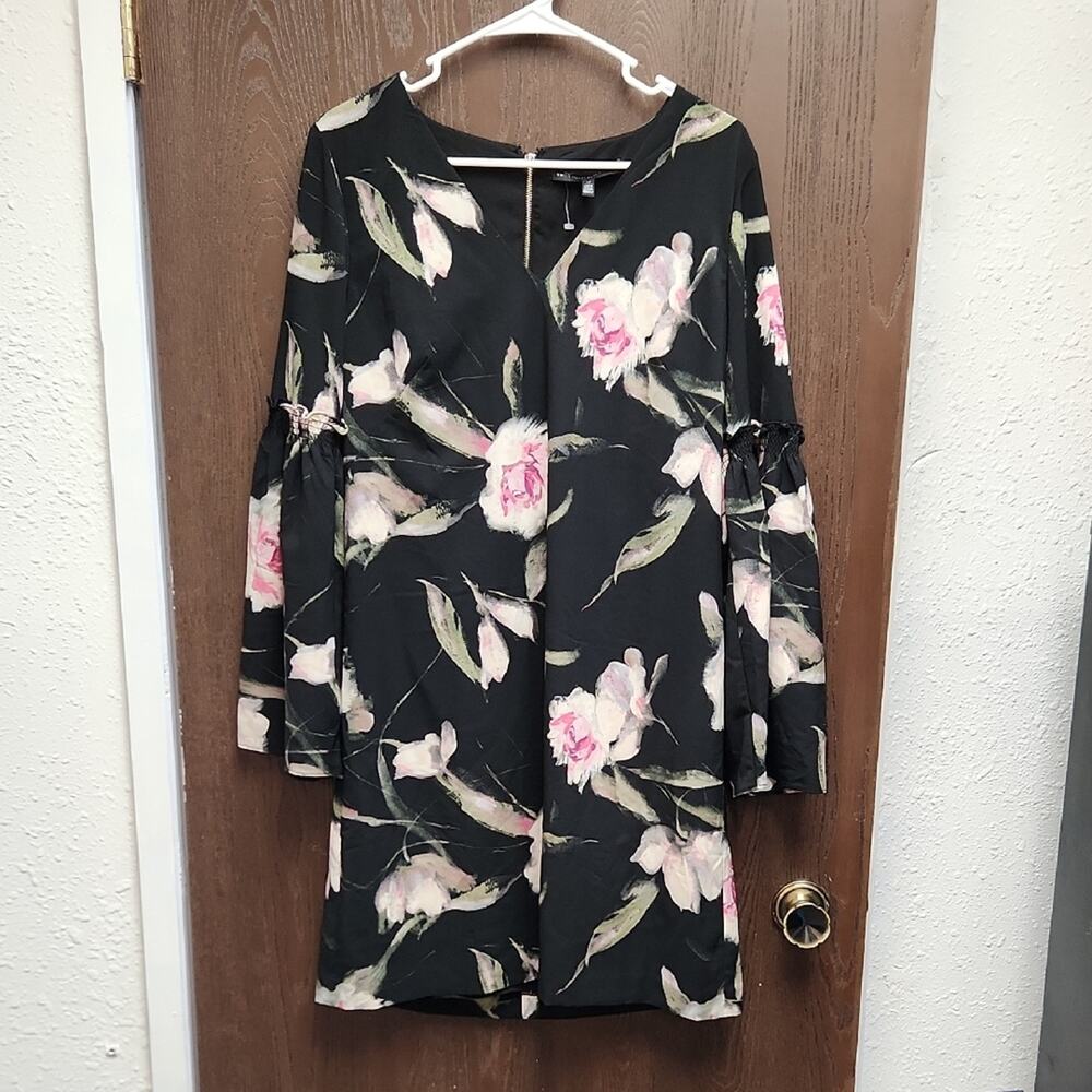 White House Black Market Black Floral Long Sleeve Dress